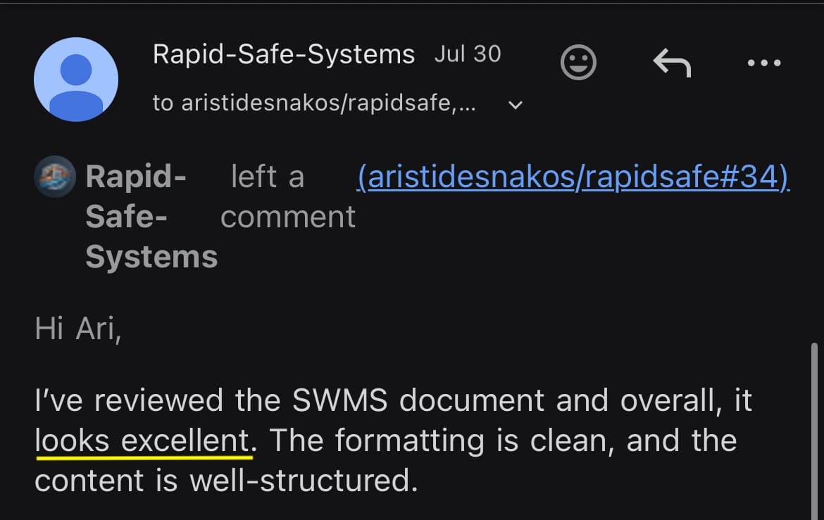 Testimonial from Rapid Safe Systems client